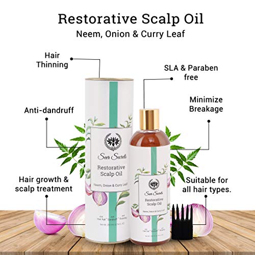 Image of Seer Secrets Natural Onion Hair Pack of Restorative Scalp Curry Leaf, Neem & Onion Hair Oil 200 ML & Probiotic Root Strengthening Yogurt, Curry Leaf & Onion Shampoo 200ml- Combo Pack
