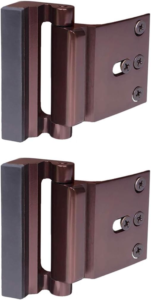 TOYFUL 2 Pack Door Reinforcement Locks with 8 Screws, Home Security Door Lock for Toddler, Childproof Door Lock Night Lock Withstand 800 Lbs Brown