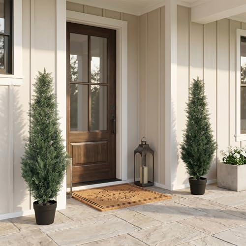 PHYTREE 5FT Artificial Cedar Trees, Set of 2 - UV Resistant Realistic Faux Evergreen Cypress Trees, Adjustable Branches, All Weather for Front Porch, Outdoor Planters, Indoor Home Decor by PHYTREE - Image 7