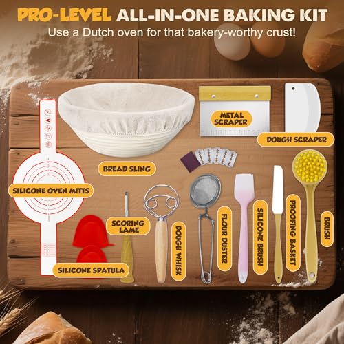 Image of Cast Iron Dutch Oven, 5 QT, Pre-Seasoned with Lid | Sourdough Bread Baking, Multi-Functional Braising, Bread Baking Supplies Set, 11PCS Sourdough Starter Kit