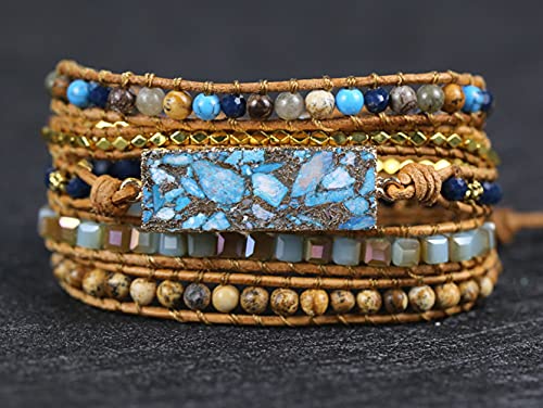 Image of Boho Stone Wrap Bracelet for Women,Turquoise Beaded Bracelet Jewelry Gift