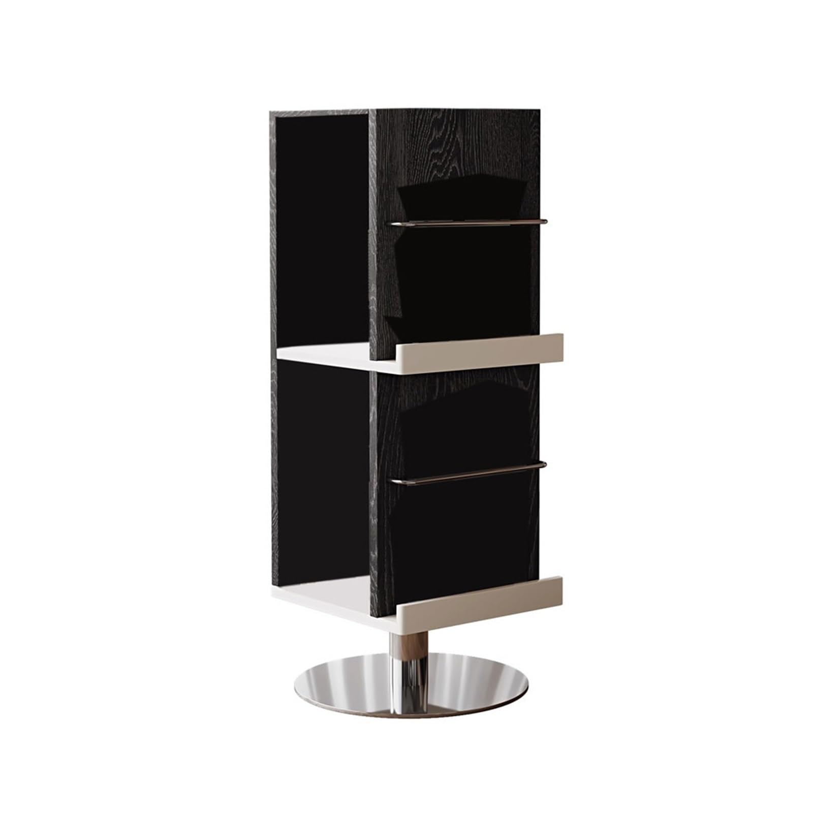 B3F7M4R9J2 CD stand Rotation CD Record Rack Wooden Bookcase Floor Standing Magazine with Stainless Steel Base