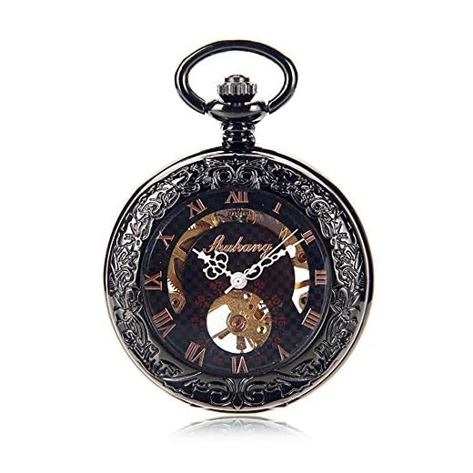 Yaunli Neutral fickur volfram stål konkav konvex spegel manuell mekanisk fickur roséguld romersk personlighet ord analog kvartsfickur (färg: Svart, storlek: 4,7 x 1,5 cm)