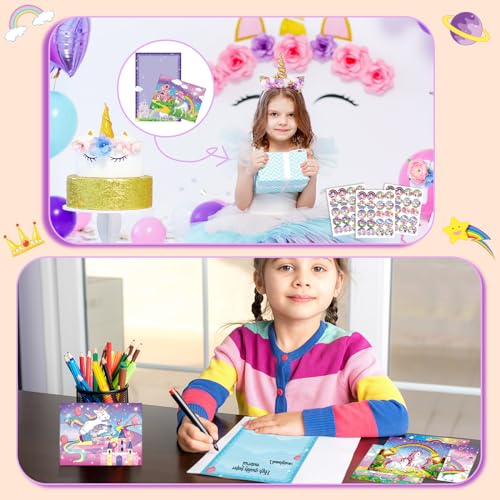 Image of TaoBary 160 Pcs Stationery Paper Set 50 Double Sided Stationery Papers with 50 Matching Envelopes and 60 Round Dot Sticker, 10 Design(Unicorn,8.5 x 11 Inch)
