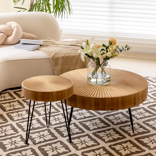 image for COZAYH 2-Piece Modern Farmhouse Living Room Coffee Table Set, Nesting 