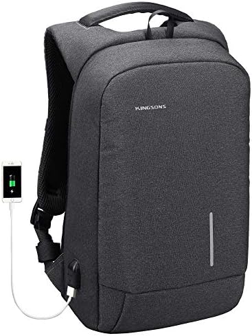 Lightweight Traveling Small Laptop Backpack, Kingsons Business Travel Computer Bag Slim Laptop Rucksack 13.3" with USB Charging Port Anti Theft Bag Water Resistant for 13.3-Inch Laptop Bag Dark Grey