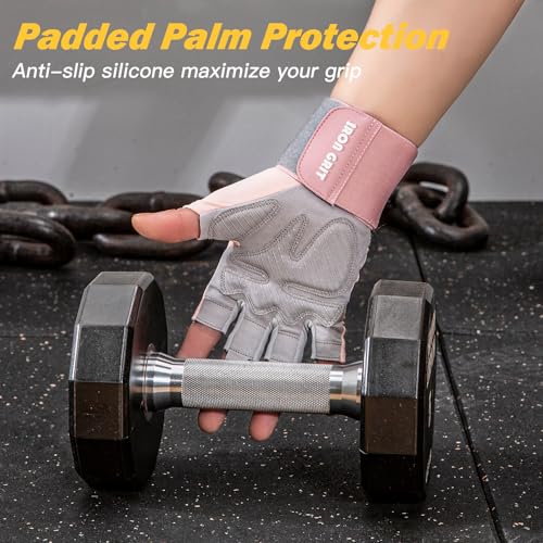IRONGRIT Weight Lifting Gloves,for Men and Women, Workout Gloves with Wrist Support for Exercise, Weightlifting, Training, Pull-ups Breathable and Snug fit (Pink, Medium)