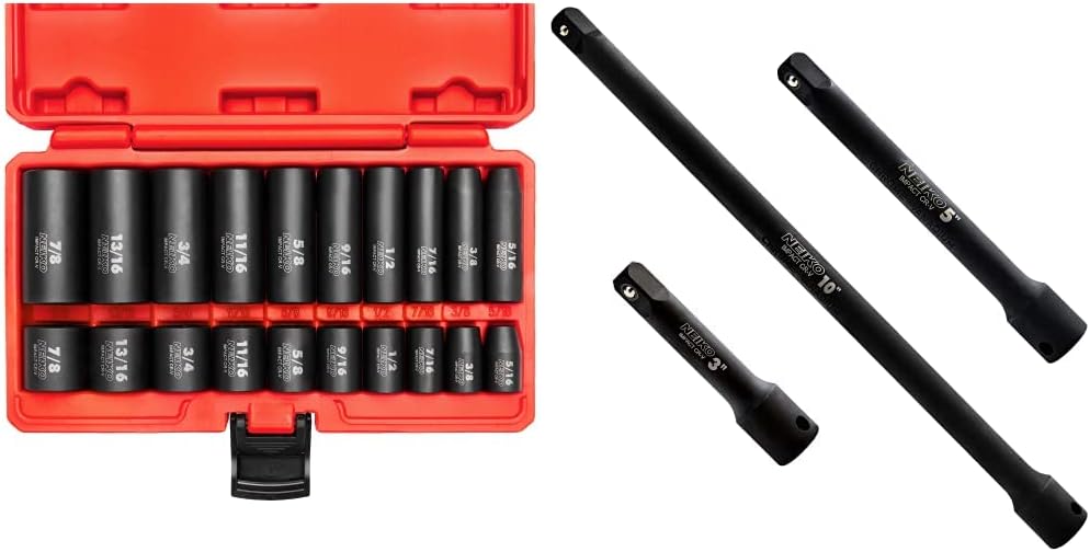 Neiko 02434A 3/8” Drive Standard and Deep SAE Impact Socket Set | 20 Pieces & 02433A 3/8” Drive Standard and Deep Metric Impact Socket Set | 26 Pieces : Everything Else