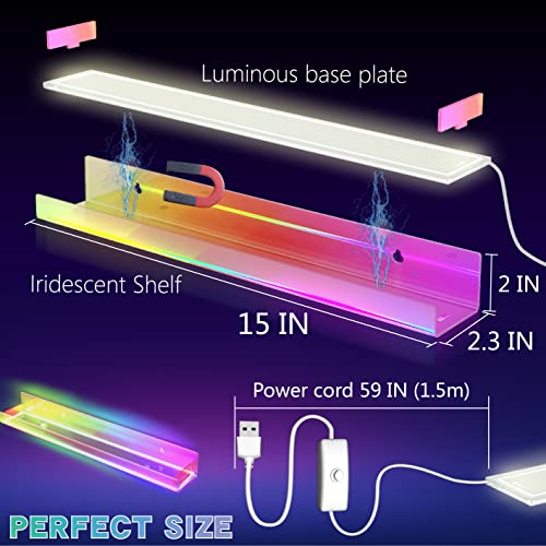 Ymvv Glowing Nail Polish Rack Wall Mounted Shelf With Led Lights, Clear Iridescent Acrylic Nail Polish Organizer Display 60 Bottles, Great Display For Cosmetics Pop Sunglasses Toys Cd (2 Pack) #TOP1