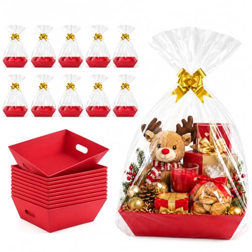 CDIVEFTN Baskets for Gifts Empty, 10 Pack Red Gift Basket Kit with Bags