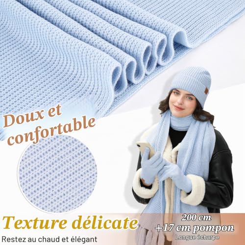 Bequemer Laden Femmes Hiver Bonnet Écharpe Longue Gants Tactiles Ensemble – vue 4