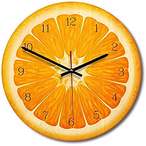 Horloge murale design bois orange créative originale pour salon et bureau