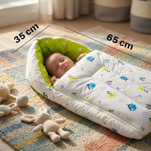Image of 3 in 1 Baby Sleeping Bag & Carry Nest for Newborn (Blue Daisy), Portable Hypoallergenic Cotton Bedding Set for 0-3 Months, Unisex Baby Bedding & Holding Set, Soft & Lightweight