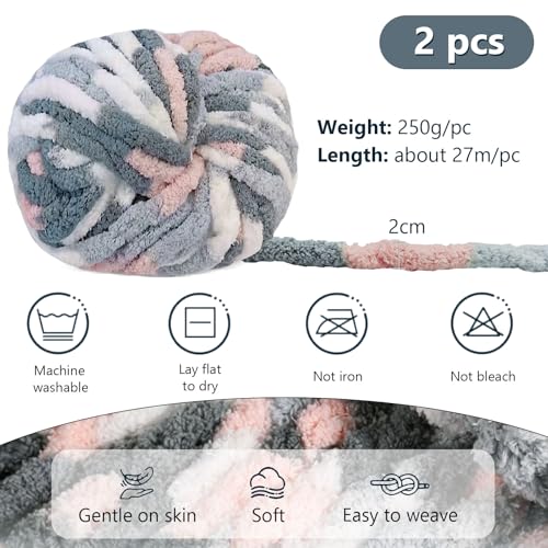 Bocguy Super Chunky Wolle Grau Weiß Rosa 2x250g – Bild 2