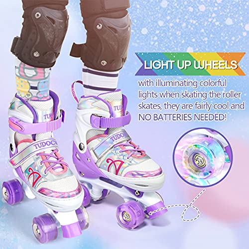 image for Tudoccy Roller Skates for Kids, Shine Skates 4 Size Adjustable Roller 