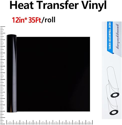 Miniatura 2 de guangyintong Rollos de vinilo de transferencia de calor negro, vinilo negro para planchar de 12 pulgadas x 35 pies para camisetas, vinilo HTV negro