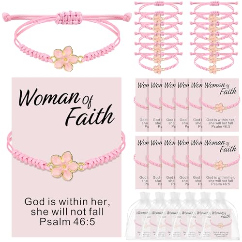 Hinly 24 Set Happy Mothers Day Christian Gifts for Women Bulk Woman of Faith Bracelet with Bible Verse for Church Mothers Day Gifts God Is Within Her She Will Not Fall Gift(Braid String)