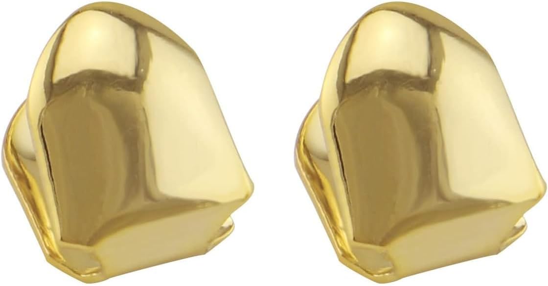 OOCC 2 Pcs 18K Plated Gold Grillz Hip Hop Teeth Grillz Top Tooth Single Grill Cap for Teeth Mouth Men Women Party Accessories Teeth Grills