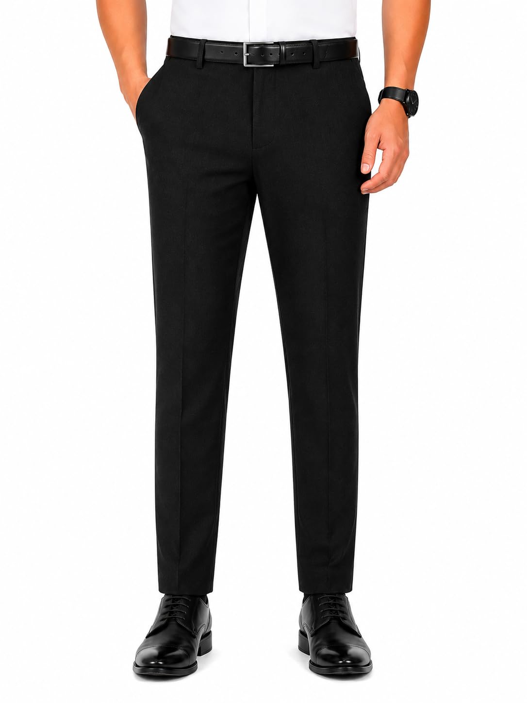 mc henry Men's Classic Stretchable Wrinkle Free Dobby Slim Fit Formal Trousers-picture-28