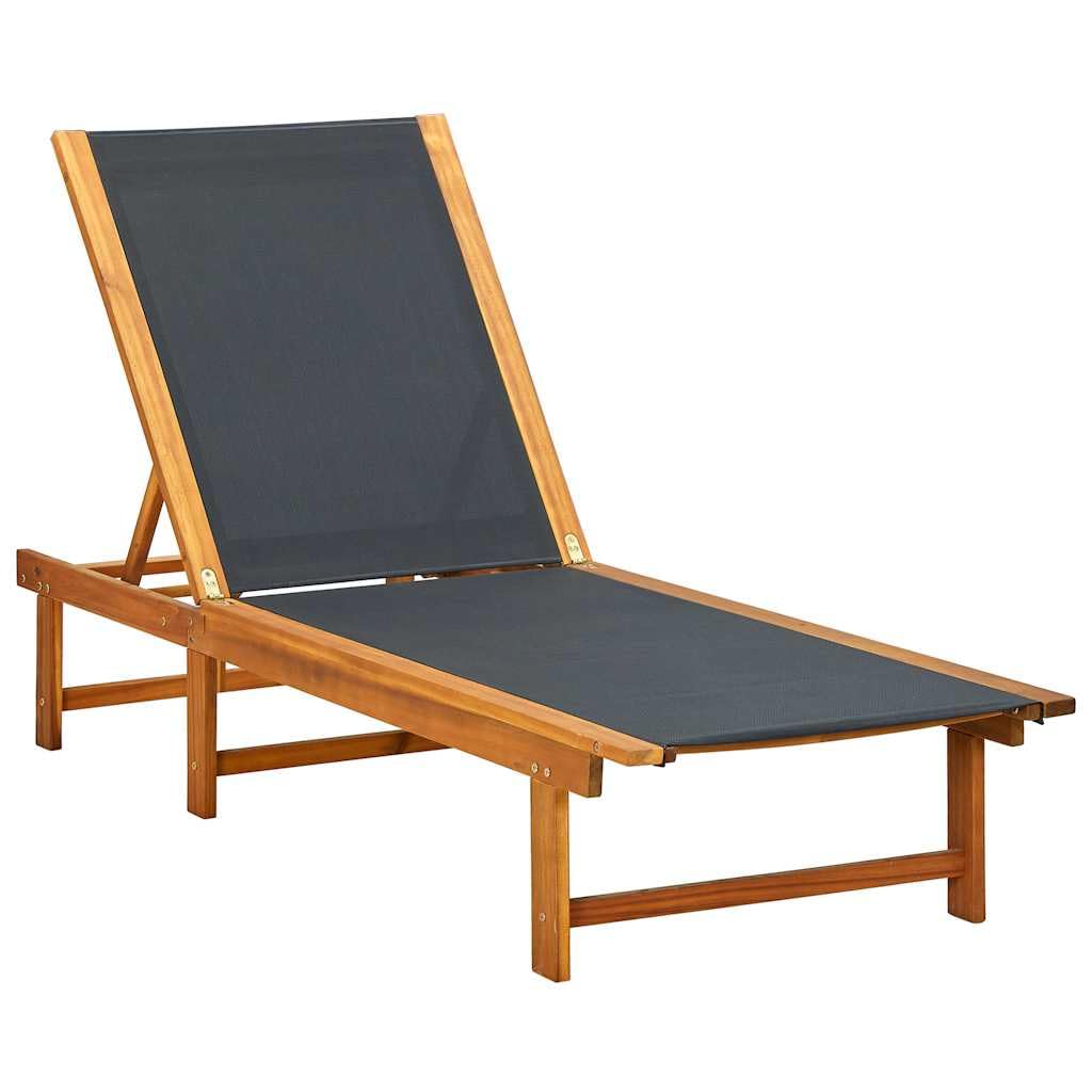 Leżak do opalania, drewno akacjowe, tekstylen, regulowany, leżak ogrodowy, leżak plażowy, leżanka na basen, leżak relaksacyjny