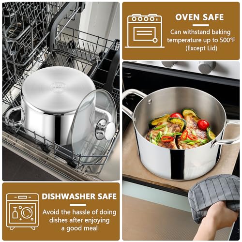 P&P CHEF 8 Quart Stock Cooking Pot, 8QT Tri-Ply Stainless Steel Large Stockpot with Lid for Induction Gas Electric Stoves, Visible Cover & Double Riveted Handles, Heavy Duty & Dishwasher Safe by P&P CHEF - Image 7
