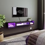 HOOBRO flottant TV Reste avec LED Outlet de lumière pour les téléviseurs jusqu'à 65”, Mur monté TV Plateau, Console de médias modernes Centre de divertissement sous TV, pour Chambre à coucher, Noir BK34UDDS01G1
