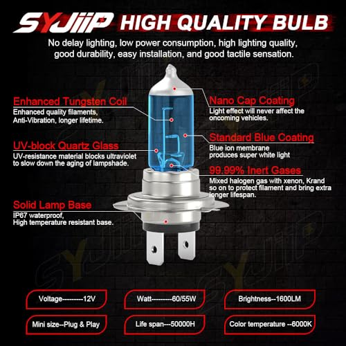 Image of Upgraded Halogen Headlight Bulbs Compatible for Ram ProMaster 1500 2500 3500 2014 2015 2016 2017 2018 2019 2020 2021 2022, H7 High Low Beam Lights, 6000K White, 300% Brightness, Plug n Play, 4 PCS