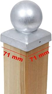 8 x Pfostenkappe 71x71 mm mit Kugel – Pfostenabdeckung aus Stahl feuerverzinkt für 70x70 mm Holzpfosten – Zaunkappe Wetterfest, Zierkappe für Garten-Zaun & Carport