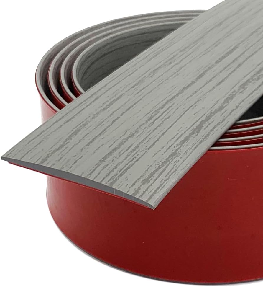Self-Adhesive Floor Transition Strip, Vinyl Threshold Strip, Floor Gap Cover Divider for Carpet/Tile/Wood/Marble, Seamless Floor Joining Trim for Home/Office/Hotel, 2" Grey Wood Grain, 20Ft