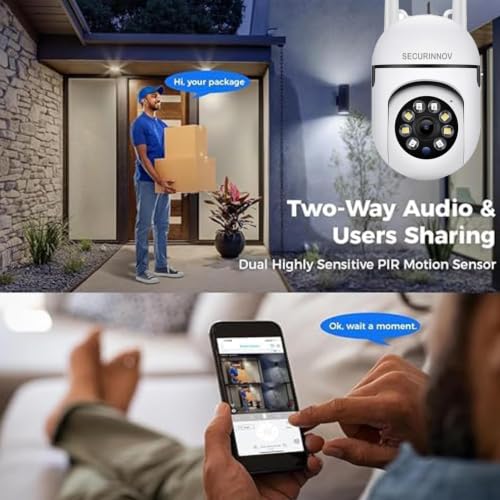 Image of securinnov 3MP Wireless PTZ Security Camera for Home Outdoor | Dual Antenna | 360 Pan Tilt | Night Vision | Two-Way Audio | Motion Detection | WiFi CCTV Camera with Mobile App V380 Pro (Mini PTZ)