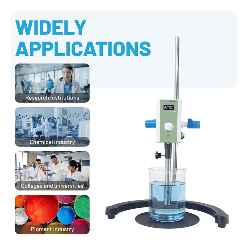 High Speed Lab Homogenizer 2000–20000rpm, Digital Disperser Emulsifier, 20–1200mL, Max 5000mPa·s (Low–Medium Viscosity Only), Auto Overload Protection，2 Dispersing Heads