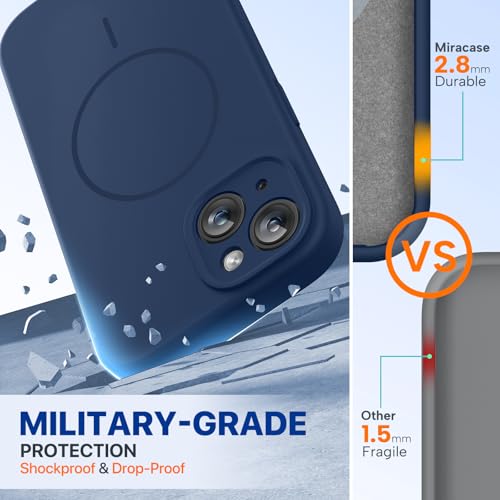 Image of Miracase Magnetic for iPhone 15 Plus Case, [Soft Anti-Scratch Microfiber Lining], Compatible with MagSafe, Liquid Silicone Shockproof Drop Protection Phone Case for 15 Plus, Dark Blue