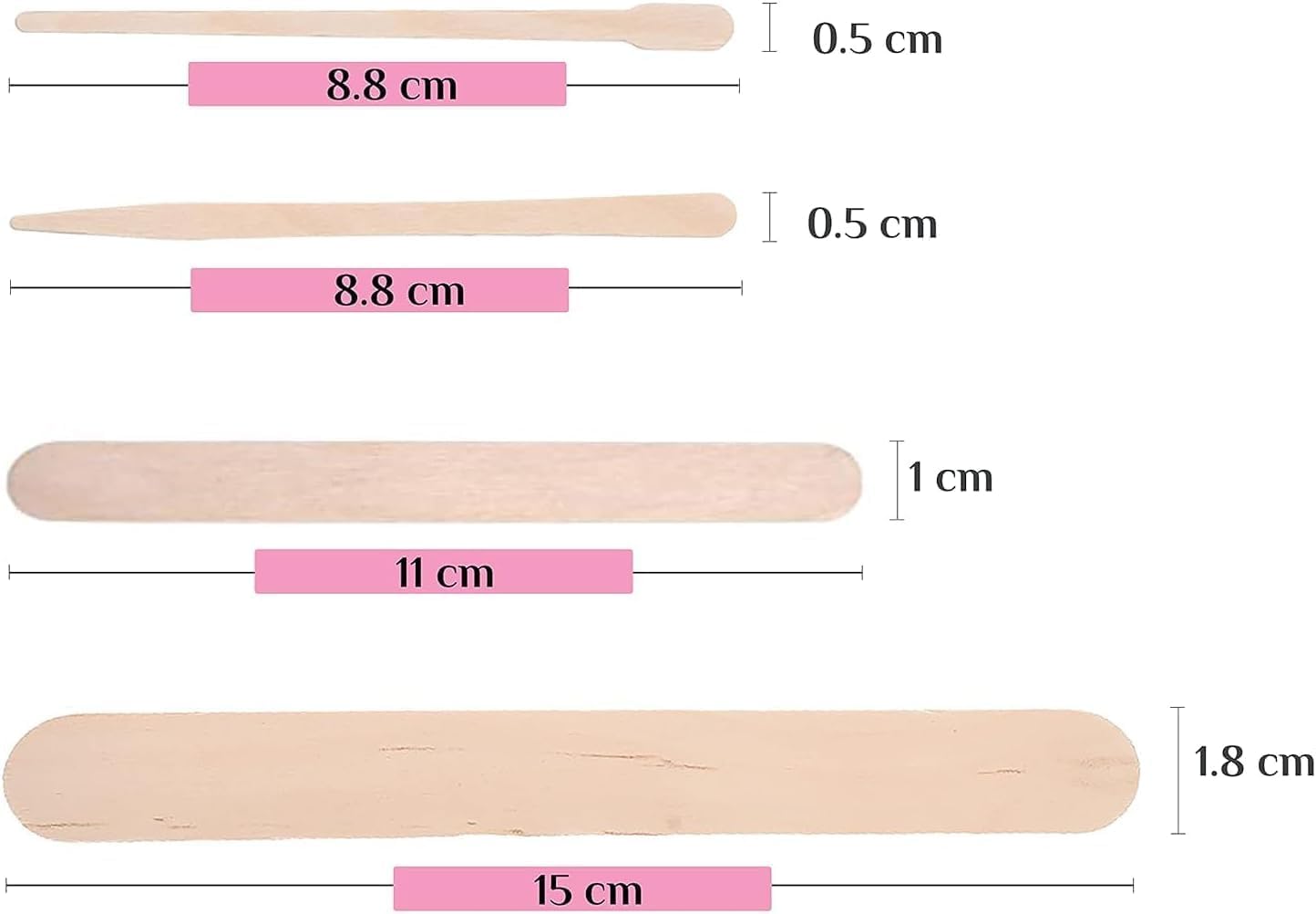 Mibly 4 Style 600 Pcs Assorted Wooden Wax Sticks for Body Legs Face Small Medium Large Sizes Eyebrow Waxing Applicator Spatulas for Hair Removal or Wood Popsicle Craft Sticks (Mix Sticks Pack of 600)