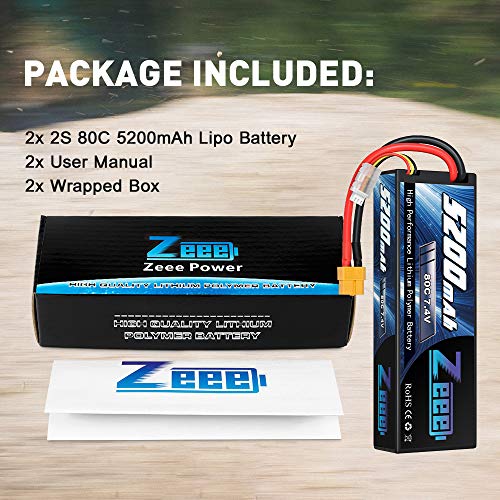 Zeee 2S Lipo Battery 5200mAh 7.4V 80C Hard case Battery with XT60 Plug for 1/8 1/10 RC Vehicles Car RC Buggy Truggy RC Airplane UAV Drone(2 Packs) - Image 6