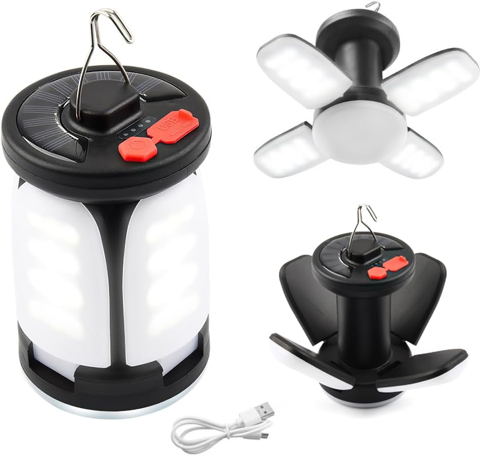 HomeBeyond Solar Camping Tent Light, Foldable LED Lighting Tool, 6 Lighting Modes, Portable Outdoor Emergency Lamp for Camping Fishing and Picnics