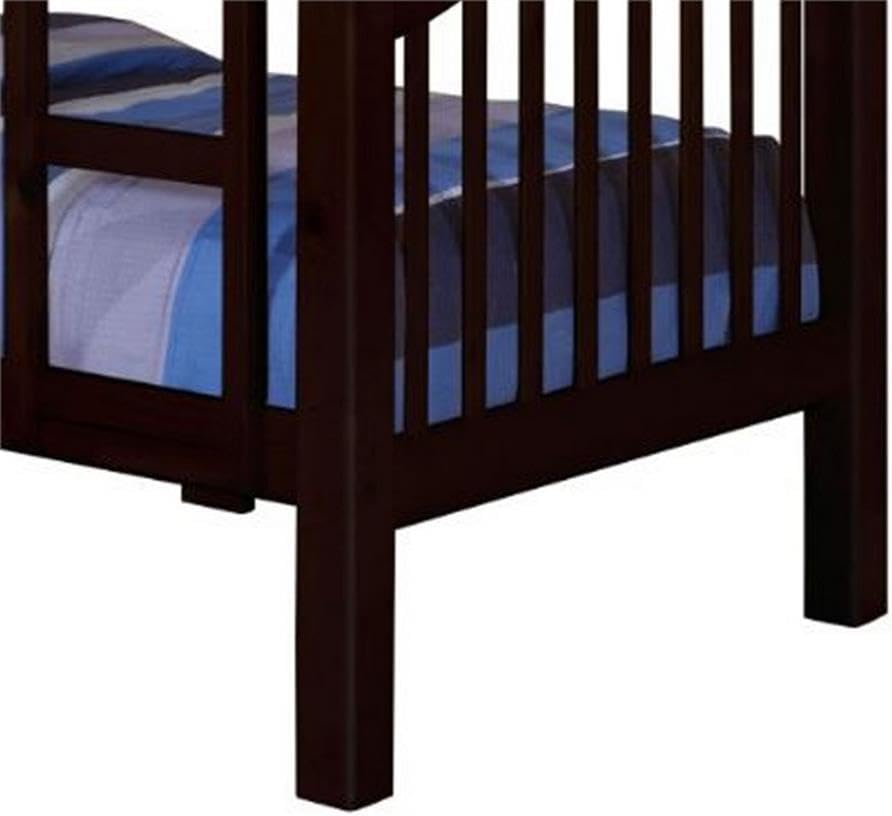 Pemberly Row Twin Over Twin Bunk Bed, 80 x 43 x 69 in, MDF/Pine/Plywood, Espresso Brown Finish, Slatted Headboard, 14 Slats per Tier, Convertible to 2 Individual Beds, Kids Bedroom Furniture