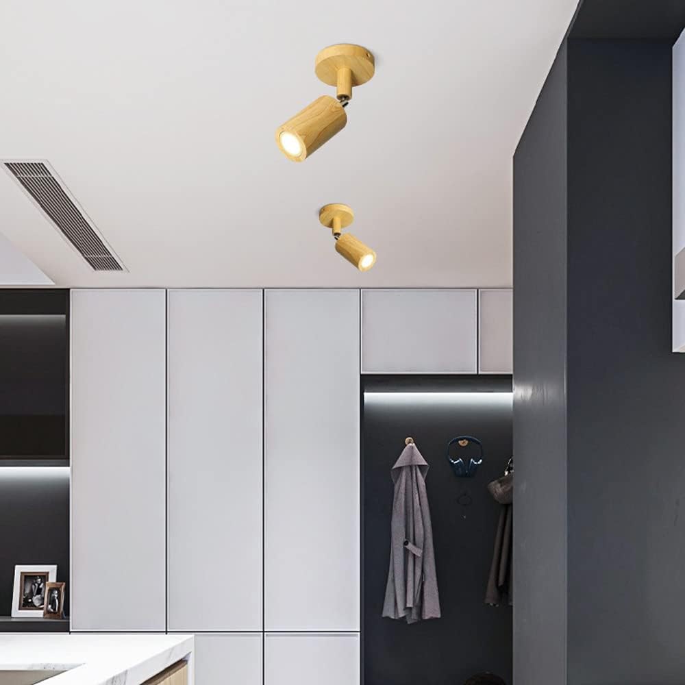 Wood Ceiling Spotlight Adjustable LED Surface Mounted Display Downlight, Directional Ceiling Mount Light Fixture Accent Spot Lamp, 6W 3 Color Mode Gallery Picture Lighting