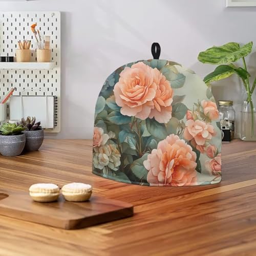 Image of Orange Peony Tea Pot Cozy for Keeping Warm Soft Tea Insulated Cosy Breakfast Warmer for Coffee,Dust Proof Teapot Dust Protector Kitchen Decorative Designed in England