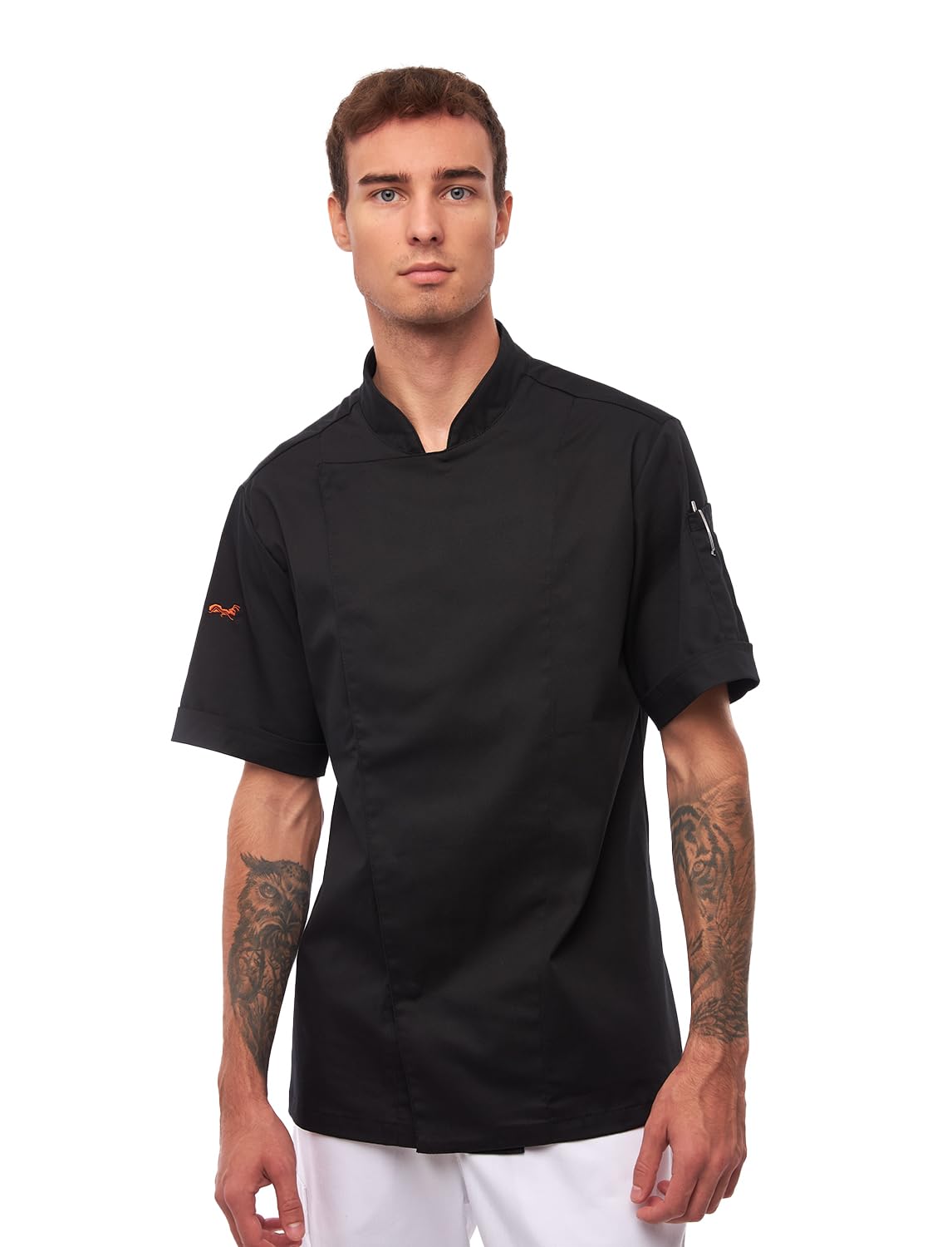 Veste de Cuisine Chef Homme Professionnel Manches Courtes Noir Blanc Gris