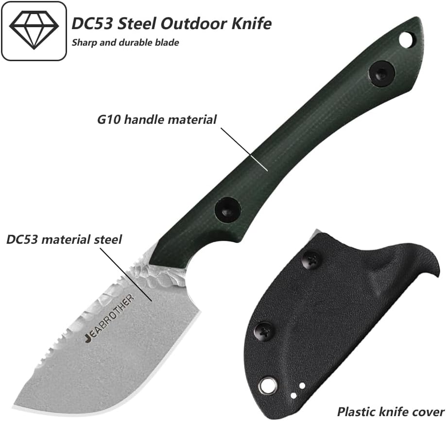 Sheath DC53 Blade Fixed Knife with Sheath, Survival Camping Knife, Fruit Knife (Green Type B)