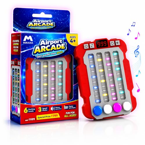 Image of Mirana Airport Arcade - Portable Handheld Steps Game for Kids - 6 Exciting Modes, 3 Speed Levels - Digital Score Display - Toy Gift for Boys & Girls 4 5 6 7 8 9 10+ Years (Red)