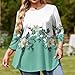 Cute Tops for Women Summer 2026 Fashion Vintage Crewneck 3/4 Length Sleeve Plus Size Tops Dressy Oversize Floral Printed Loose Dress Shirts Holiday Cotton Holiday Blouse Plus Size Green XXXXXL