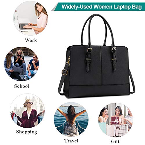 Laptop Bag For Women Leather 15.6 Inch Laptop Work Tote For Computer Bag Waterproof Business Office Professional Large Capacity Handbag School Shoulder Bag Black #TOP5