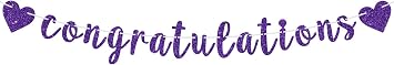 Congratulations Banner, Congrats Grad Graduation Bunting Sign, Birthday/Wedding/Anniversary/Retirement/New Job Party Decorations Supplies, Purple Glitter
