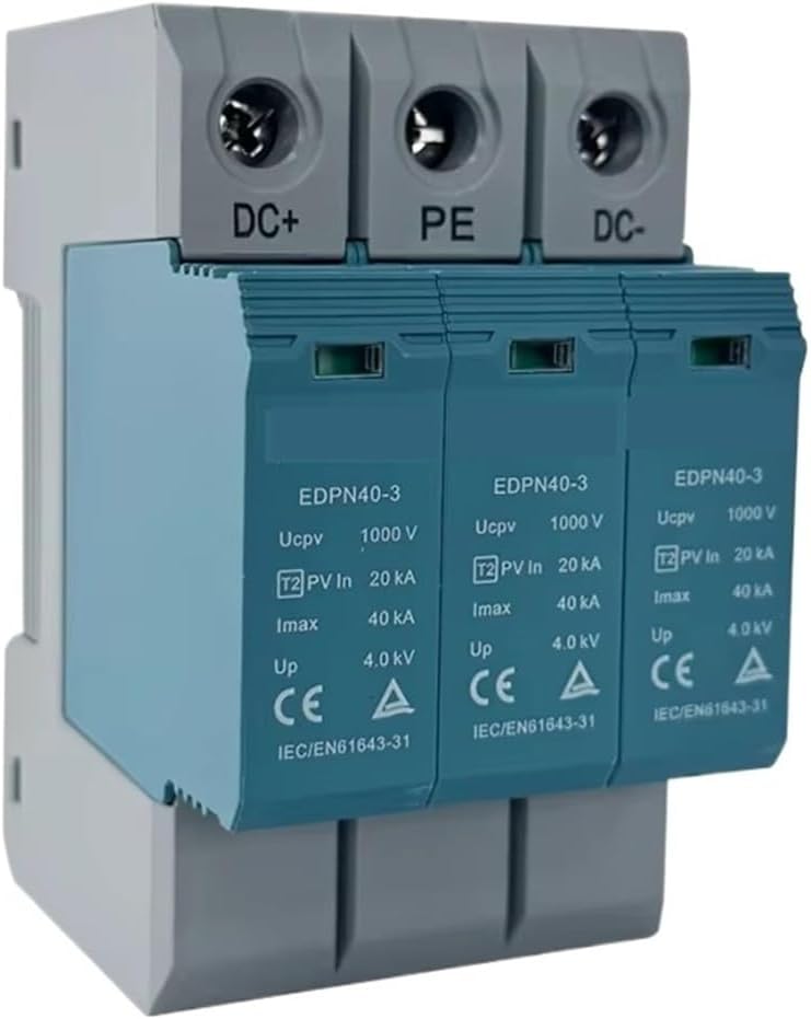 3P DC Surge Protector DC SPD T2 Din Rail DC 1000V 40KA Surge Arrester Lightning Protector Lighting Arrester(3P 1200V)