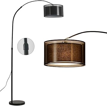Double Fabric Shade Floor Lamp Modern Arc Standing Lamps Classic Black Vertical Lamp Height Adjustable Tall Lamps Standing Floor Lights with 360Adjustable Head for Living Room, Bedroom