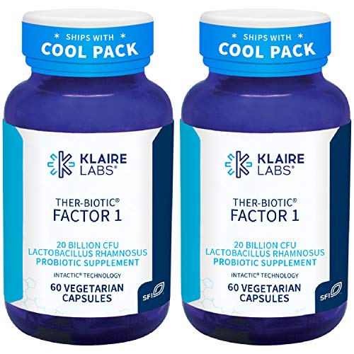 Klaire Labs Ther-Biotic Factor 1 Probiotic - Dairy-Free Lactobacillus Rhamnosus Single Strain - 20 Billion CFU - Gut + Immune Support L Rhamnosus Probiotics - Hypoallergenic (60 Capsules, 2 Pack)