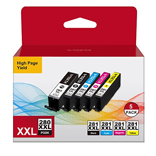 PGI-280XXL CLI-281XXL 5-Color Value Pack Compatible Ink Cartridge Replacement for Canon PGI-280 CLI-281 XXL High Yield to use with PIXMA TR7500 TR7520 TR8500 TR8520 TR8620 TS6120 TS6220 TS9120