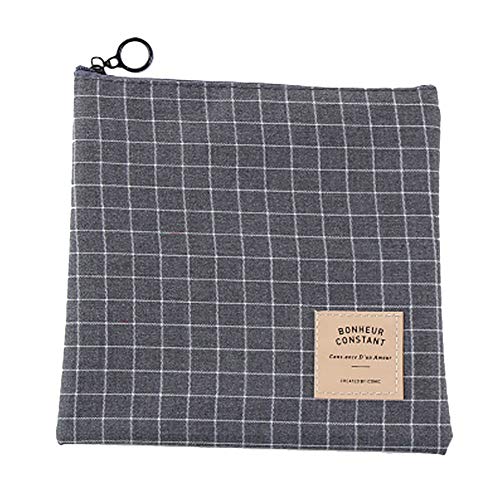 Haodou Simple Bolso Cosmético de La Lona de La Historieta del Estudiante Creativo de Gran Capacidad Cremallera Bolso Bolsa de Almacenamiento Regalo (Tela escocesa Negra)