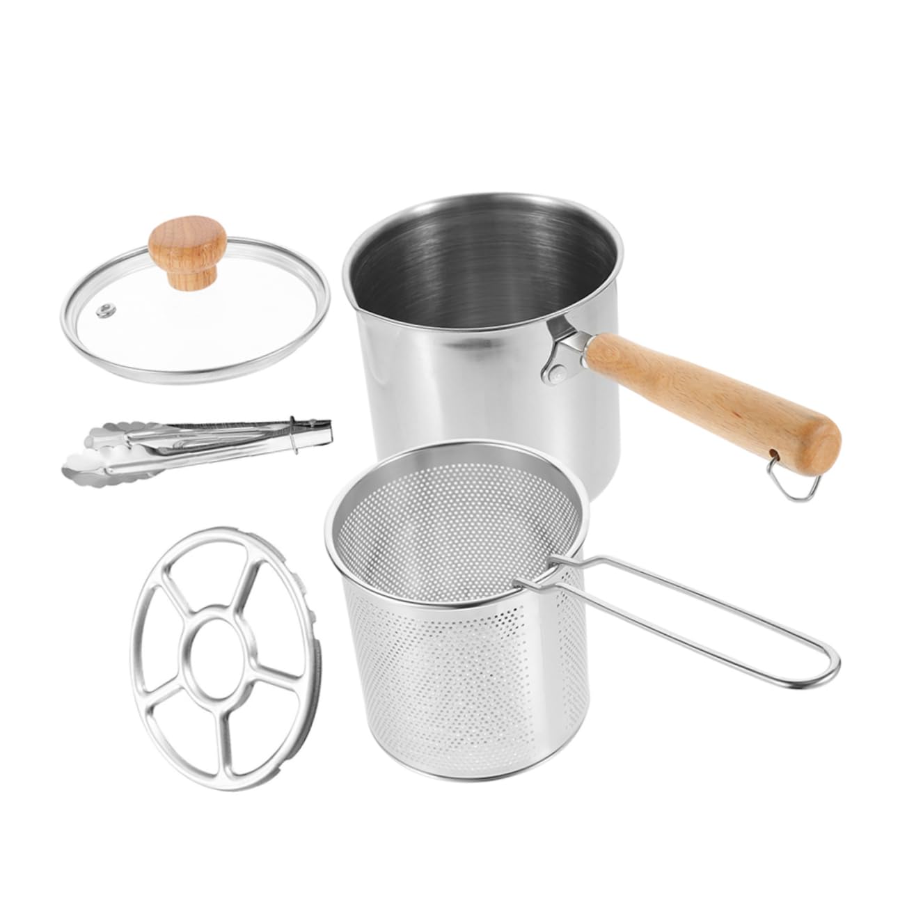 MOLUCKFU 1 Set Non Stick Deep Fryer Pot Frying Pan with Strainer for Home Kitchen Fry Pot with Transfer and Design for Housewarming